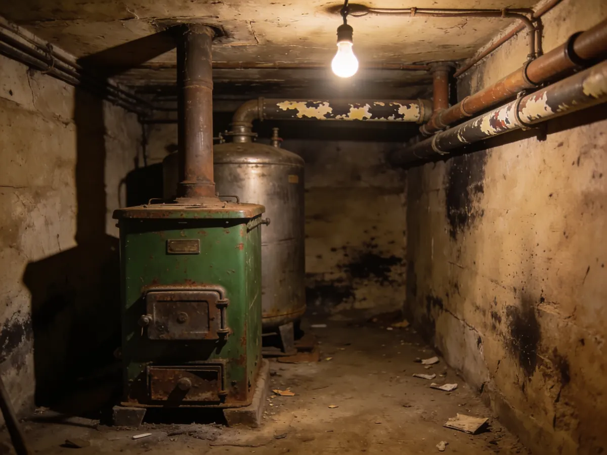 Avant : Chaudière fioul 30 kW et cuve de 2 000 L (neutralisée)