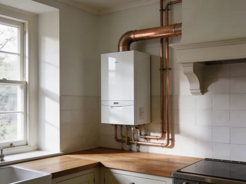 Chaudière gaz à condensation murale dans une cuisine rénovée